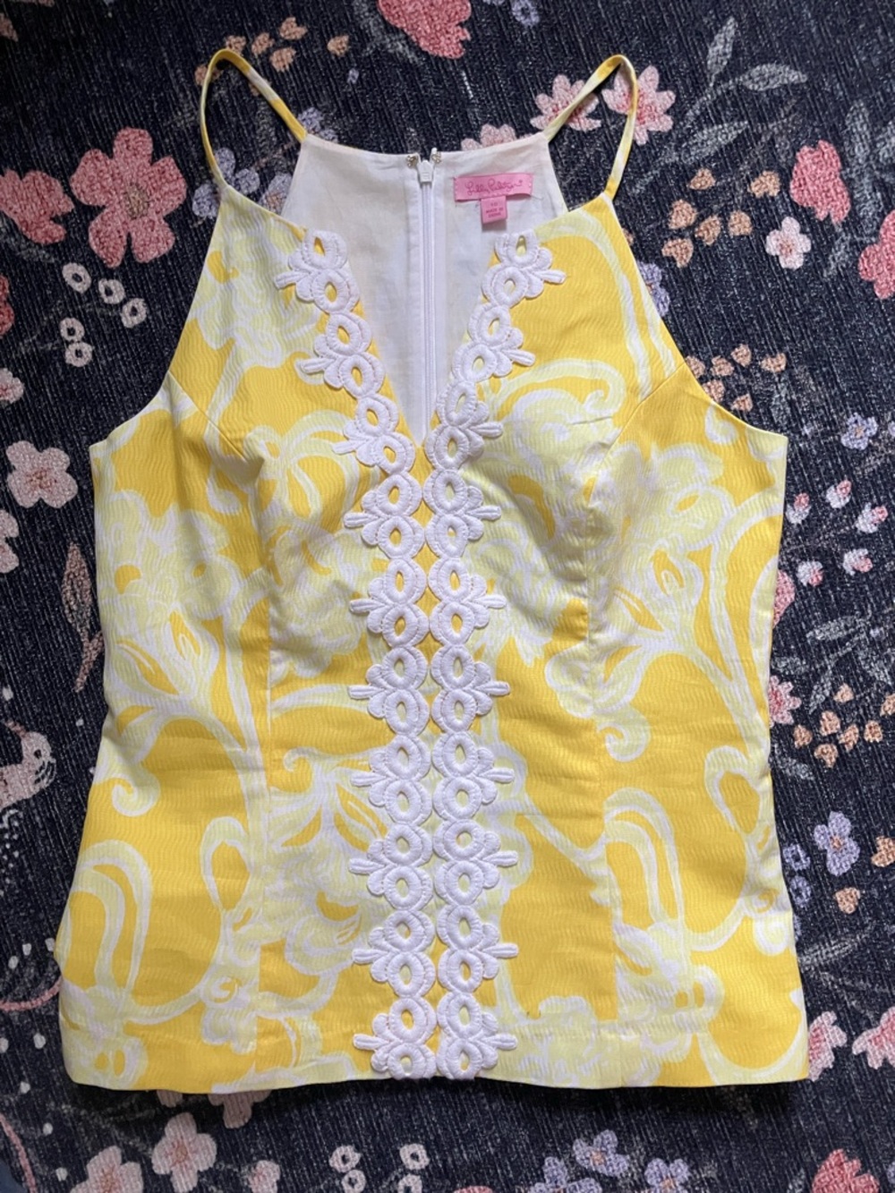 Lilly Pulitzer yellow and white floral embellished cotton Magnolia summer top 10 - Picture 9 of 14